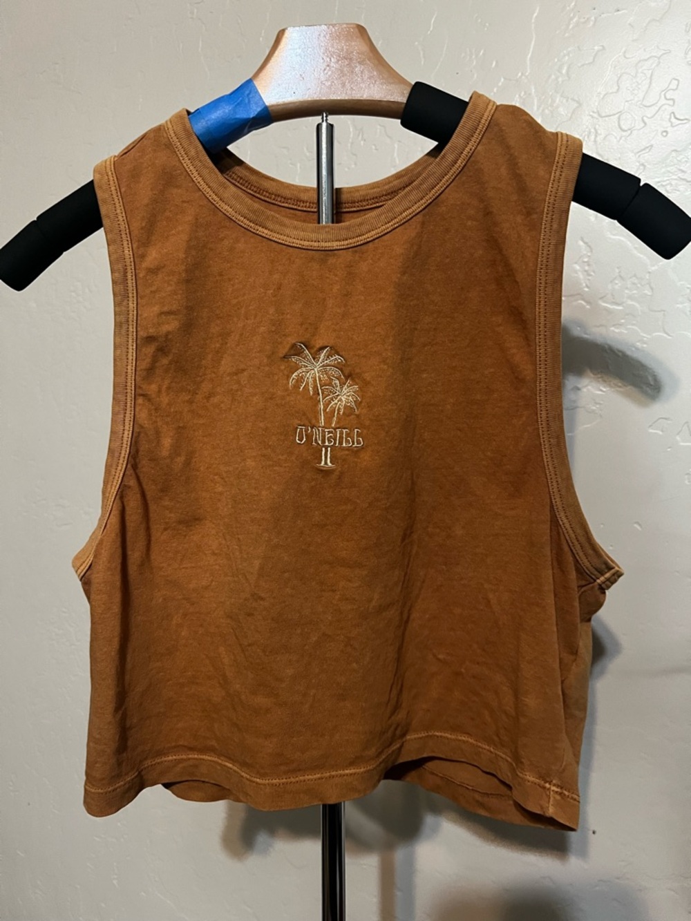 O'Neill Rust Brown Cropped Tank with Palm Tree Embroidery